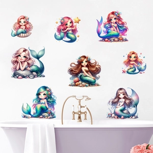 Stickers muraux sirène autocollants pour décoration de chambre d'enfant et salle de bain
