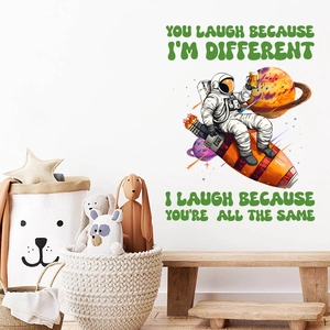 Space astronaut riding rocket wall decal with planets and quote for kids bedroom decor