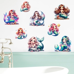 Stickers muraux sirène colorés et étanches pour carrelage de salle de bain et chambre d'enfant