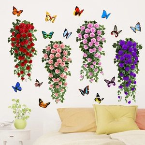 Stickers muraux roses et papillons pour décoration de chambre et salon élégant