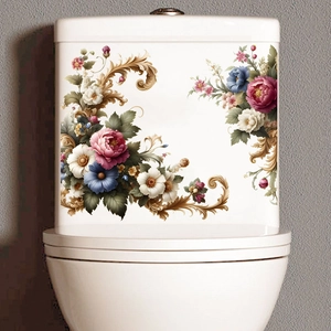 Detail of floral peony and scroll pattern self-adhesive waterproof toilet tank sticker