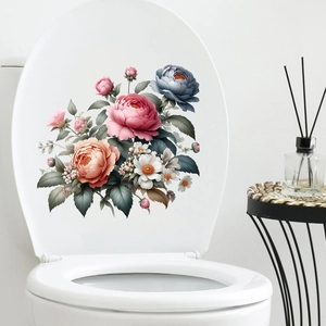 Peony flower self-adhesive waterproof toilet lid sticker decal for home bathroom decor