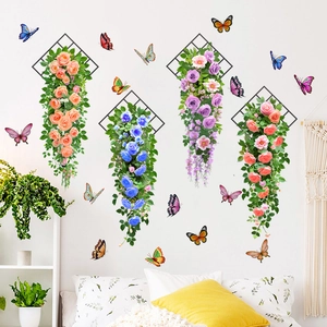 3D rose vine and butterfly self-adhesive wall stickers for living room and bedroom decor