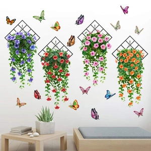 3D floral wall decals featuring hanging morning glories and colorful butterflies for home decor
