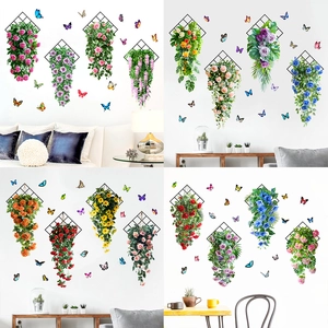 Modern Waterproof PVC Wall Sticker Butterfly Flower Vine Hanging Plant Decor For Living Room Bedroom Home Art Decal