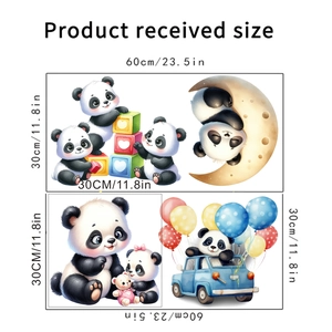 Detailed dimensions of watercolor panda and moon balloon waterproof wall stickers