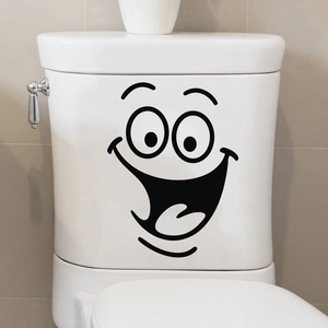 Creative black smiley face toilet wall sticker for bathroom decor in waterproof vinyl