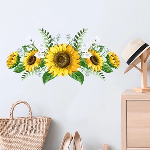 Sunflower and green leaves waterproof self-adhesive wall stickers for home decoration