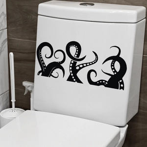 Waterproof black octopus tentacle vinyl wall stickers on a white toilet tank