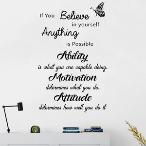 Detail of inspirational quote wall stickers with butterfly patterns for office home decor