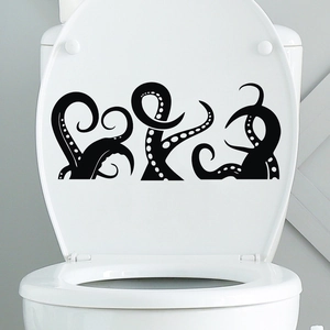 Octopus Tentacles Toilet Stickers PVC Waterproof Wall Sticker For Bathroom Toilet Lid Fridge Decoration Black Creative Decals