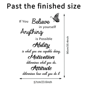 Detail view of butterfly wall sticker with size dimensions 90cm high by 57cm wide