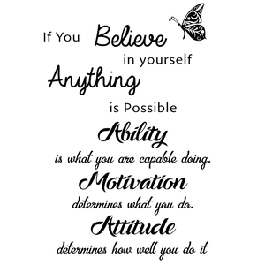 Inspirational butterfly wall sticker with motivational English quotes in black PVC