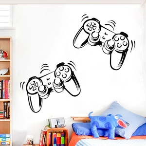 Waterproof game controller wall stickers in black line art for bedroom home decor