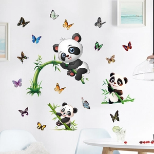 Panda Bamboo Butterfly Wall Stickers Waterproof PVC Self Adhesive Wall Decals For Kids Nursery Bedroom Living Room Home Decor