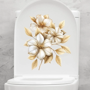 Detail of waterproof gold flower and butterfly self-adhesive toilet lid wall sticker