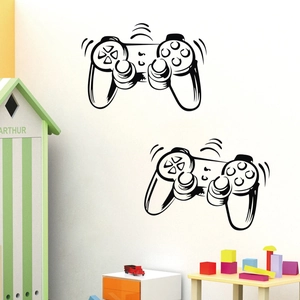Self-adhesive game controller wall decals in black and white for home decor