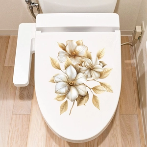 Elegant gold flower and butterfly waterproof self-adhesive sticker for bathroom toilet lids