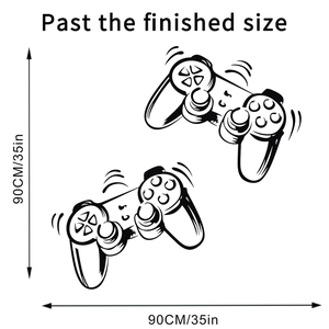 Detail view of game controller wall sticker showing 90x90cm dimensions on white background