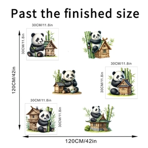 Detail of Panda Bamboo House wall stickers showing dimensions and 6-piece layout