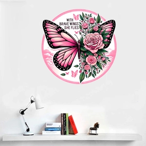 Self-adhesive wall sticker featuring pink peony flowers, butterfly and inspirational quote