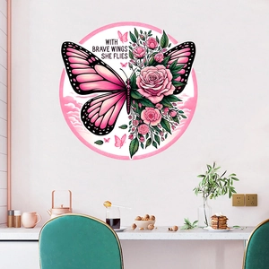 Peony and butterfly waterproof wall sticker with inspirational quote in a dining room