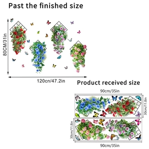 Detail view of floral wall stickers with butterflies showing layout and dimensions