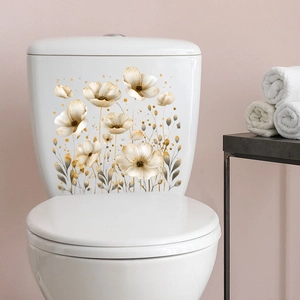 Detail of floral butterfly toilet lid decals with gold glitter and watercolor flowers