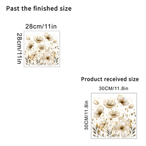 Detailed size specifications for golden flower self-adhesive waterproof bathroom wall sticker