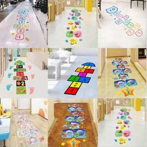 Cartoon Kids Hopscotch Floor Sticker Waterproof PVC Number Game Decal For Playroom Kindergarten Home Indoor Floor Decoration