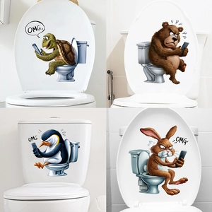 Divertenti Adesivi per Gabinetto Animali Cartoni Animati Decalcomania da Parete Impermeabile PVC per Bagno Effetto 3D Umoristico