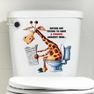 Funny cartoon giraffe reading newspaper waterproof self-adhesive toilet seat wall sticker