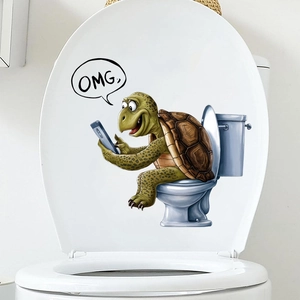 Adesivo divertente per water con tartaruga e fumetto OMG, decoro impermeabile