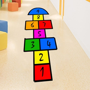 Colorful hopscotch floor decal with numbers 1 to 9 for kids room or kindergarten decor