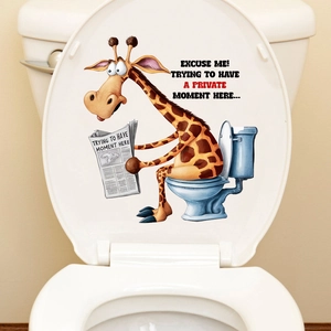 Funny giraffe reading newspaper waterproof toilet sticker decal for bathroom decor