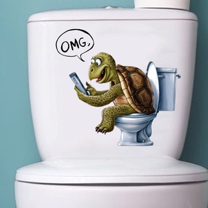 Adesivo 3D divertente tartaruga con smartphone per WC in PVC impermeabile decorativo