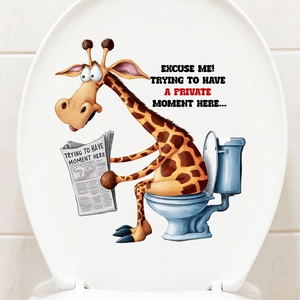 Waterproof PVC toilet sticker featuring a funny cartoon giraffe reading a newspaper