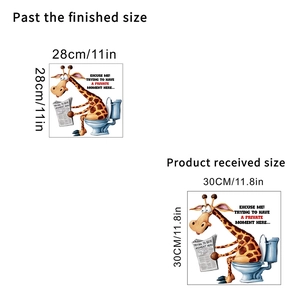 Detail view of giraffe reading newspaper wall sticker showing 30x30cm layout and size