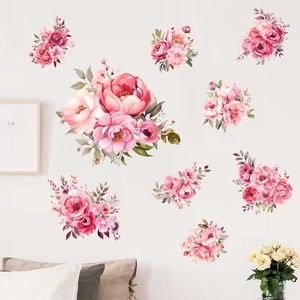 Stickers muraux pivoines roses auto-adhésifs décoration imperméable pour salon et chambre