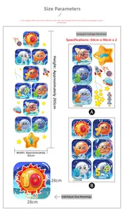 Space theme floor stickers with planets and rockets, 60x90cm DIY layout size guide