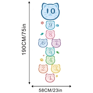 Detailed view of colorful cat-shaped hopscotch stickers with 190cm height dimension