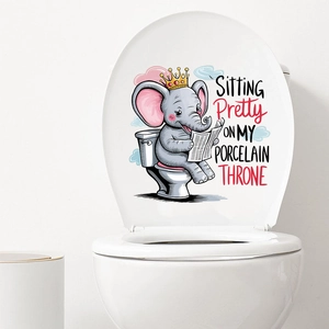 Detail of funny cartoon elephant reading a newspaper on a toilet wall sticker decoration