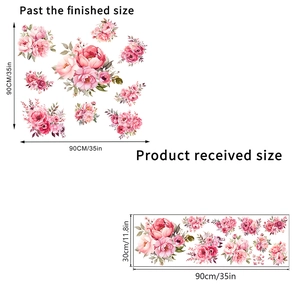 Stickers muraux fleurs roses auto-adhésifs imperméables pour salon 90x90cm