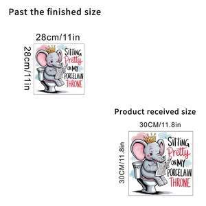 Size details of a funny elephant reading newspaper on toilet waterproof wall sticker