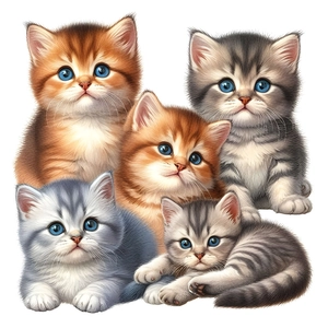 Détail de cinq chatons mignons aux yeux bleus avec texture de fourrure pour décor mural