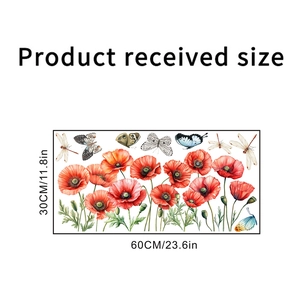 Poppy flowers butterfly wall stickers 30x60cm set for living room wall decor