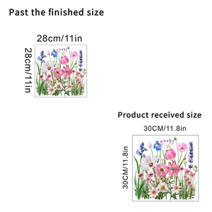 Detail view of tulip and lavender wall stickers showing product dimensions 30x30cm