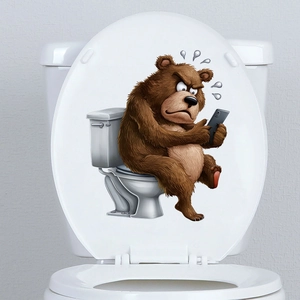 Adesivo per WC in PVC impermeabile con orso bruno arrabbiato che usa lo smartphone