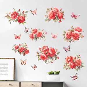 Watercolor Peony Flower Butterfly Wall Sticker Waterproof PVC Removable DIY Art Decal For Living Room Bedroom Home Decor