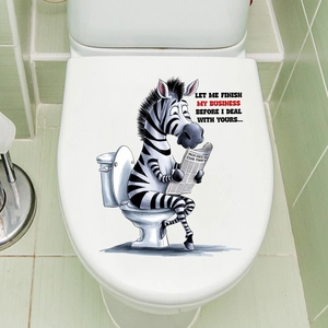 Funny zebra reading newspaper waterproof self-adhesive wall sticker for toilet decor